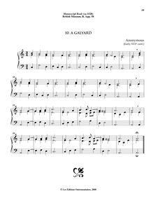 Partition , A Galyard, 10 pièces pour pour Virginals ou orgue from pour anglais Renaissance