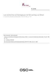 Les recherches archéologiques de Nimuendaju au Brésil. - article ; n°1 ; vol.20, pg 71-91