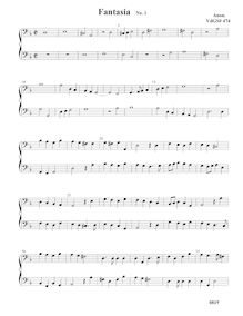 Partition Fantasia No.1 VdGS No.474 – partition complète, fantaisies pour 2 violes de gambe