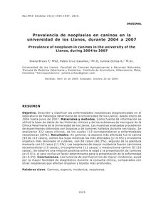 Prevalencia de neoplasias en caninos en la universidad de los Llanos, durante 2004 a 2007 (Prevalence of neoplasm in canines in the university of the Llanos, during 2004 to 2007)