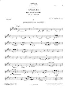 Partition de violon, violon Sonata, F sharp major, Neymarck, Jean