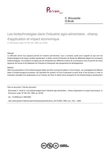 Les biotechnologies dans l industrie agro­alimentaire : champ d application et impact économique - article ; n°1 ; vol.192, pg 54-59