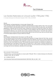 Les Gardes Nationales en Limousin (juillet 1789-juillet 1790) - article ; n°1 ; vol.290, pg 465-489