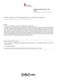 Entité étatique et développement en Afrique tropicale. - article ; n°103 ; vol.26, pg 299-315
