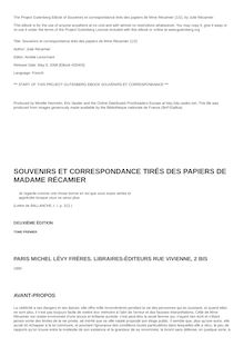 Souvenirs et correspondance tirés des papiers de Mme Récamier (1/2) par Récamier