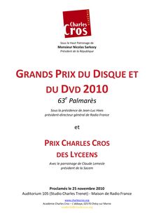Le palmarès - DU DVD 2010