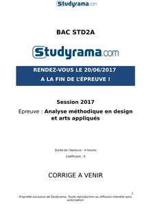 Corrigé Bac STD2A 2017 - Analyse méthodique en design et arts appliqués