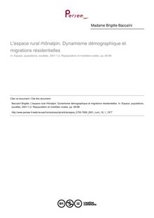 L espace rural rhônalpin. Dynamisme démographique et migrations résidentielles - article ; n°1 ; vol.19, pg 69-88