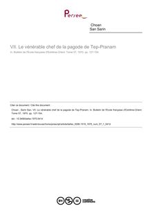 Le vénérable chef de la pagode de Tep-Pranam - article ; n°1 ; vol.57, pg 127-154