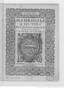 Partition Canto, Madrigali a sei voci di Agostino Agresta napolitano, Libro primo