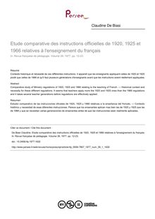 Etude comparative des instructions officielles de 1920, 1925 et 1966 relatives à l enseignement du français - article ; n°1 ; vol.39, pg 12-23