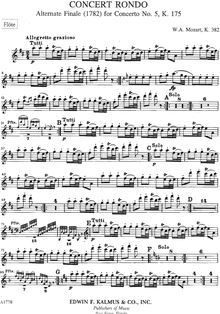 Partition flûte, Rondo, Concert Rondo ; Piano Concerto No.28, K.382 ; Allegetto grazioso
