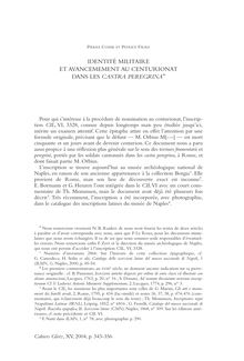 Identité militaire et avancement au centurionat dans les castra peregrina - article ; n°1 ; vol.15, pg 343-356