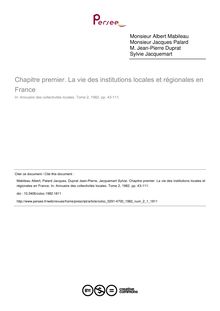 Chapitre premier. La vie des institutions locales et régionales en France - article ; n°1 ; vol.2, pg 43-111