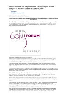Social Benefits and Empowerment Through Sport Will be Subject of Headline Debate at Doha GOALS