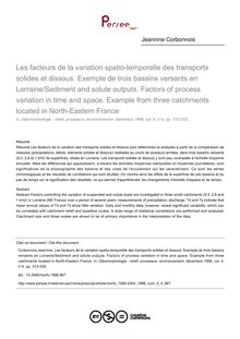 Les facteurs de la variation spatio-temporelle des transports solides et dissous. Exemple de trois bassins versants en Lorraine/Sediment and solute outputs. Factors of process variation in time and space. Example from three catchments located in North-Eastern France - article ; n°4 ; vol.4, pg 313-329