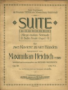 Partition Color Covers,  pour 2 Pianos, Op.58, Suite (Allegro risoluto - Serenade - Ballo - Finale (Fuge)) für zwei Klaviere zu vier Händen. Op. 58. Bezeichnet und herausgegeben von Richard Buchmayer.