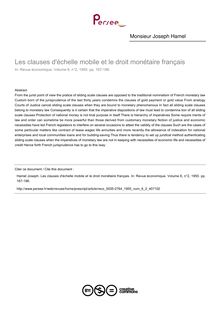 Les clauses d échelle mobile et le droit monétaire français - article ; n°2 ; vol.6, pg 167-186