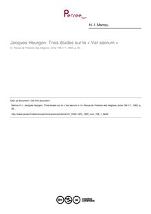 Jacques Heurgon. Trois études sur le « Ver sacrum »  ; n°1 ; vol.168, pg 95-95