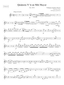 Partition violon II, corde quintette No.6, E♭ major, Mozart, Wolfgang Amadeus par Wolfgang Amadeus Mozart