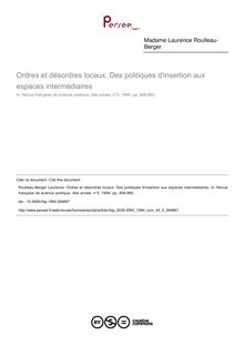 Ordres et désordres locaux. Des politiques d insertion aux espaces intermédiaires - article ; n°5 ; vol.44, pg 856-880