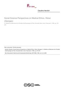 Social Science Perspectives on Medical Ethics, Weisz (Georges)  ; n°2 ; vol.2, pg 221-223