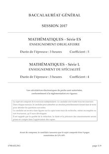Bac ES 2017 Pondichéry - Le sujet de maths (épreuve obligatoire)