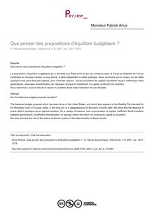 Que penser des propositions d équilibre budgétaire ? - article ; n°6 ; vol.52, pg 1251-1278