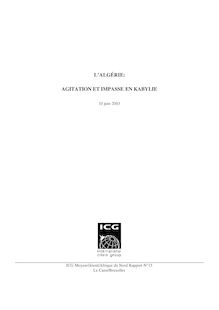 ICG - L ALGÉRIE: AGITATION ET IMPASSE EN KABYLIE