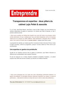 Transparence et expertise : deux piliers du cabinet Laÿs Pellet & associés
