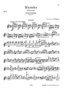 Partition de violon, 2 Mazurkas, Wieniawski, Henri par Henri Wieniawski