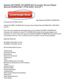 Kobelco SK15MSR, SK16MSR Mini Excavator Service Repair Manual DOWNLOAD