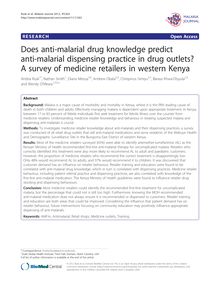 Does anti-malarial drug knowledge predict anti-malarial dispensing practice in drug outlets? A survey of medicine retailers in western Kenya