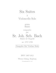 Partition de violon, 6 violoncelle , Bach, Johann Sebastian