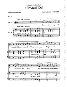 Partition complète (D minor: medium voix et piano), Séparation