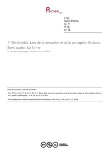 Généralités. Lois de la sensation et de la perception.Illusions. Sens spatial. La forme - compte-rendu ; n°1 ; vol.25, pg 418-433