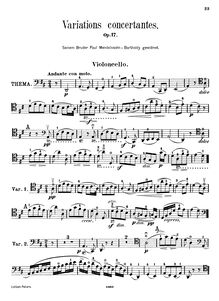 Partition de violoncelle, Variations concertantes, Op.17
