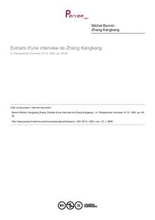 Extraits d une interview de Zhang Kangkang  - article ; n°1 ; vol.15, pg 49-50