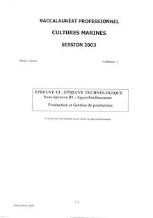 Economie et commerce 2003 Bac Pro - Cultures marines