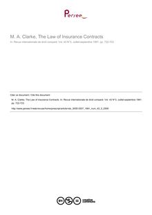 M. A. Clarke, The Law of Insurance Contracts - note biblio ; n°3 ; vol.43, pg 722-723