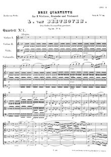 Partition complète, corde quatuor No. 7, First Rasumowsky-Quartet par Ludwig van Beethoven