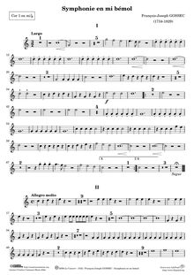 Partition cor 1 (E♭), Symphonie No.2, E♭ major, Gossec, François Joseph