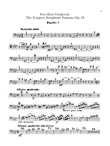 Partition basson 1, 2, pour Tempest, Буря, F minor, Tchaikovsky, Pyotr