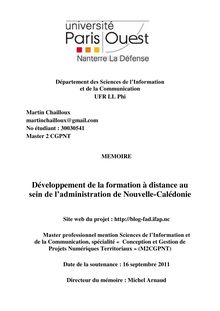 Mémoire : Développement de la Formation à distance au sein de l administration de Nouvelle-Calédonie