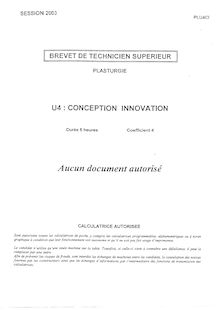 Conception et innovation 2003 BTS Plasturgie