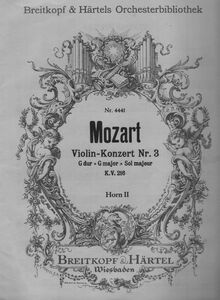 Partition cor 2 (G, D), violon Concerto No.3, G major, Mozart, Wolfgang Amadeus