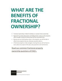 WHAT ARE THE BENEFITS OF FRACTIONAL OWNERSHIP