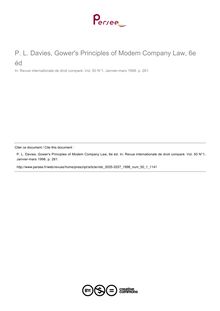 P. L. Davies, Gower s Principles of Modem Company Law, 6e éd - note biblio ; n°1 ; vol.50, pg 261-261