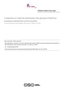 L expertise un mode de participation des groupes d intérêt au processus décisionnel communautaire - article ; n°4 ; vol.52, pg 375-401