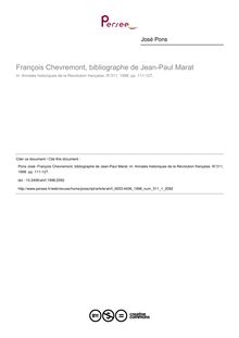 François Chevremont, bibliographe de Jean-Paul Marat - article ; n°1 ; vol.311, pg 111-127